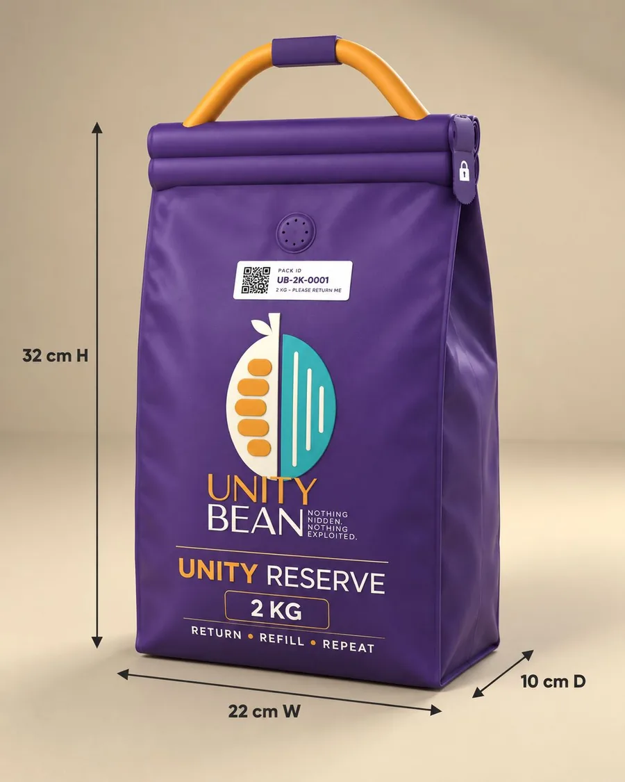 A purple 2kg Unity Reserve wholesale refill pack with a gold handle